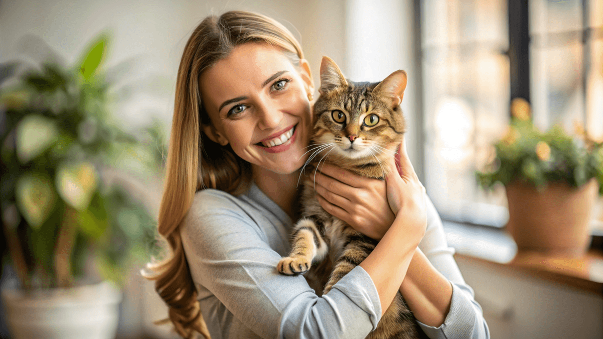 A happy cat with a person